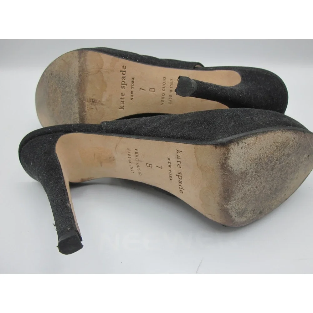Black canvas w/ crystal burst trim toe Kate Spade slingback sandal Sz 7